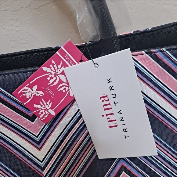 Trina Turk Women's Faux Leather Printed Chevron Convertible Tote Handbag… - Picture 5 of 7